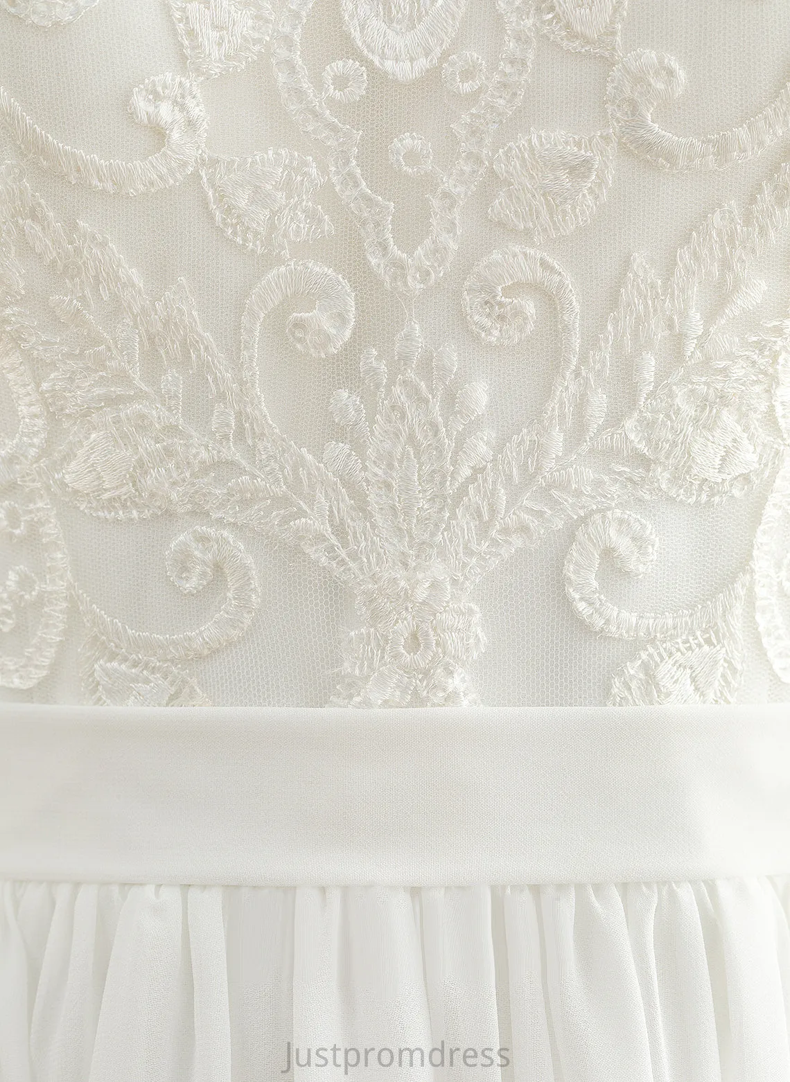 Chiffon Wedding Dresses Knee-Length Neck Scoop Lace Sequins Jocelynn A-Line Wedding Dress With