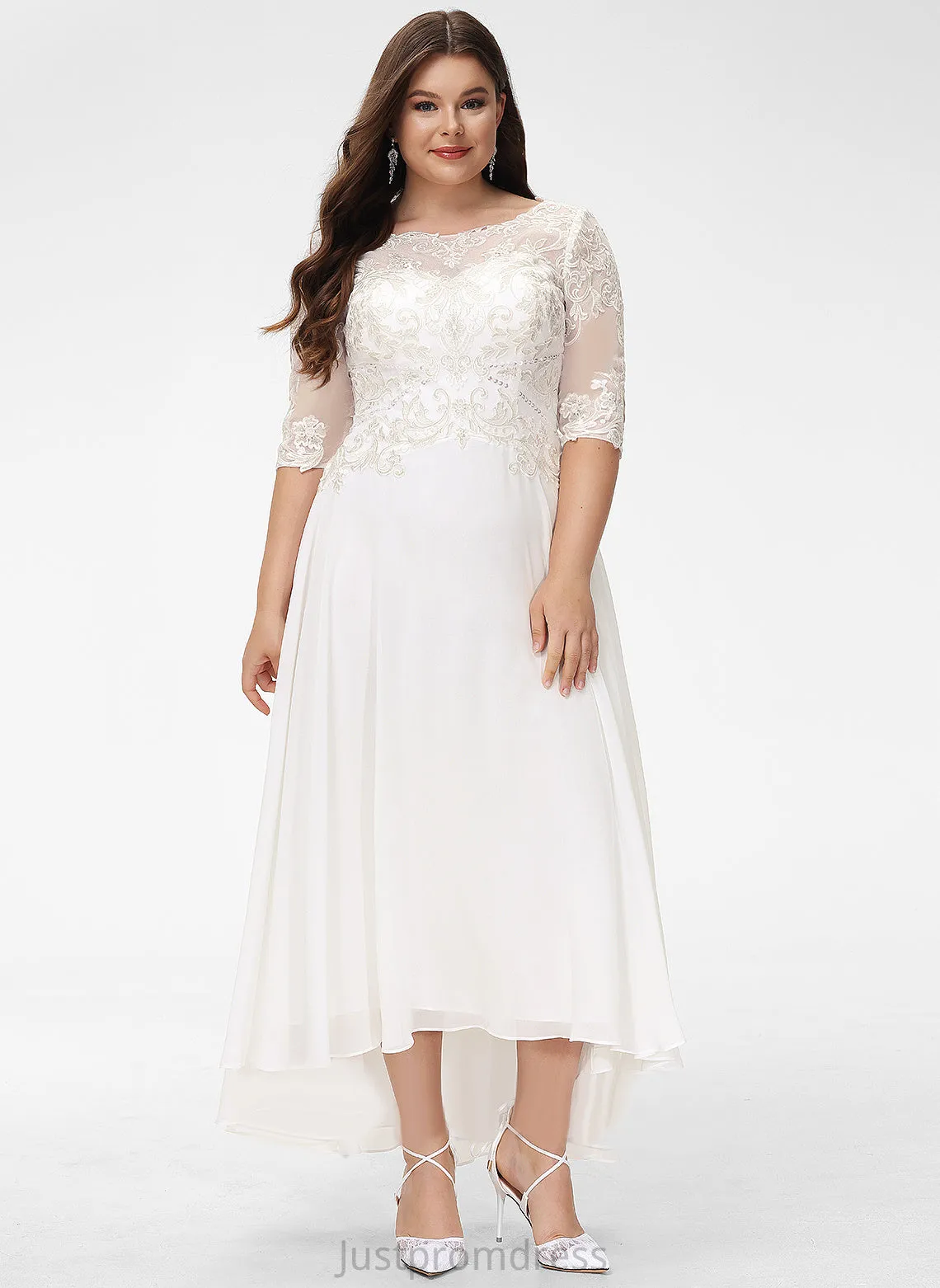 Chiffon With Lace Katharine Sequins Wedding Dresses Dress Beading Neck A-Line Scoop Wedding Asymmetrical