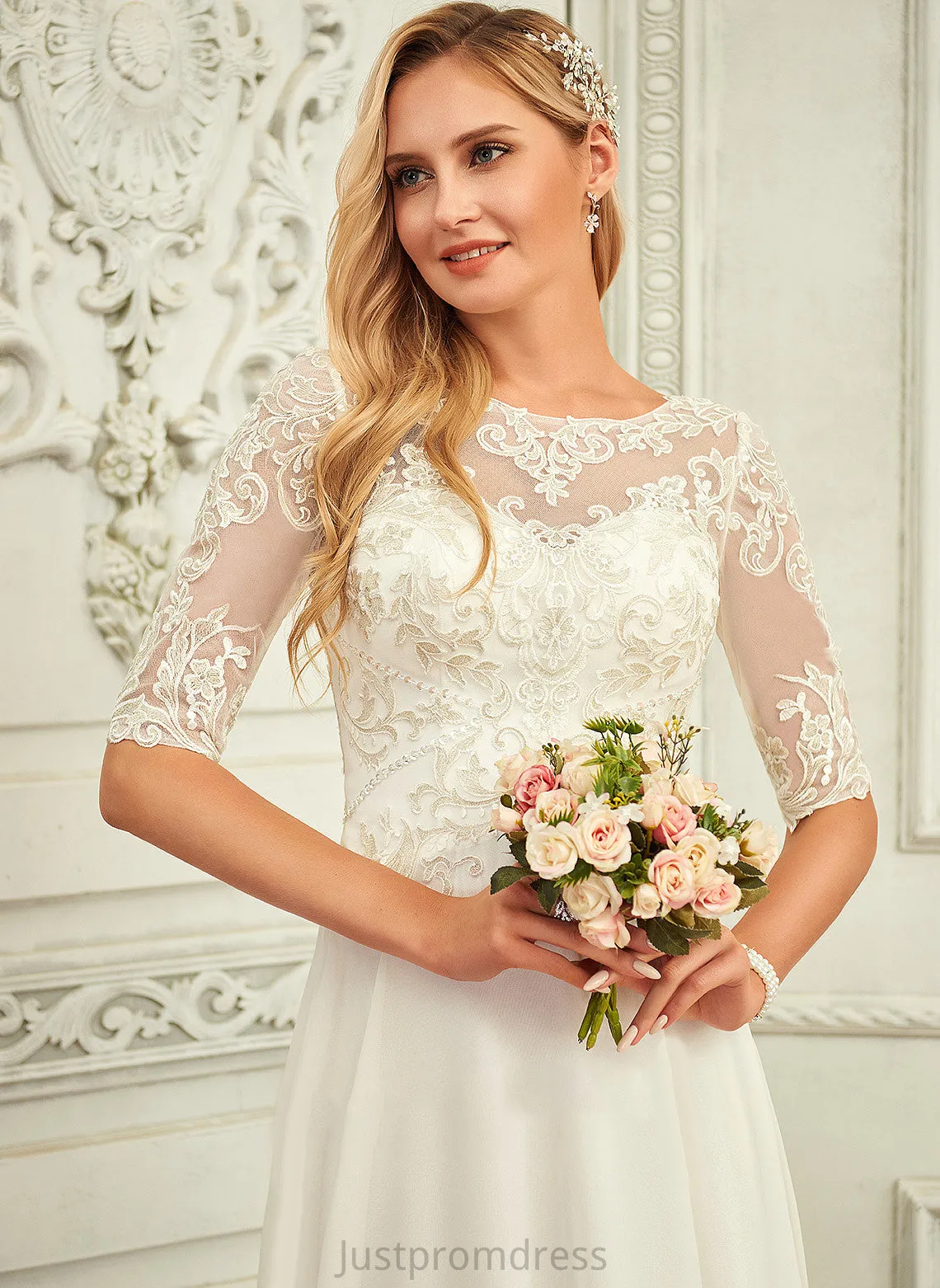 Chiffon With Lace Katharine Sequins Wedding Dresses Dress Beading Neck A-Line Scoop Wedding Asymmetrical