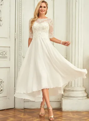 Chiffon With Lace Katharine Sequins Wedding Dresses Dress Beading Neck A-Line Scoop Wedding Asymmetrical