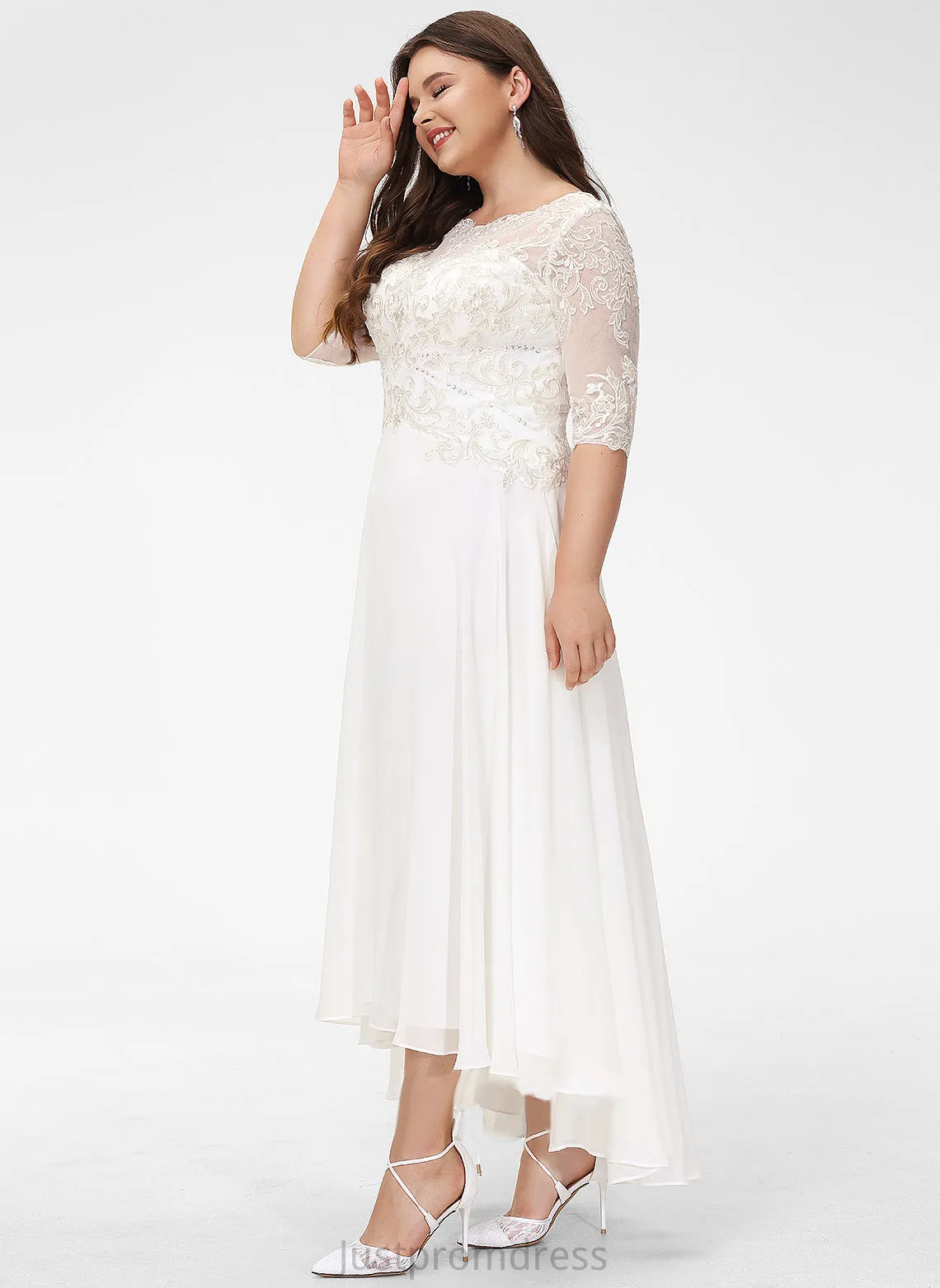 Chiffon With Lace Katharine Sequins Wedding Dresses Dress Beading Neck A-Line Scoop Wedding Asymmetrical