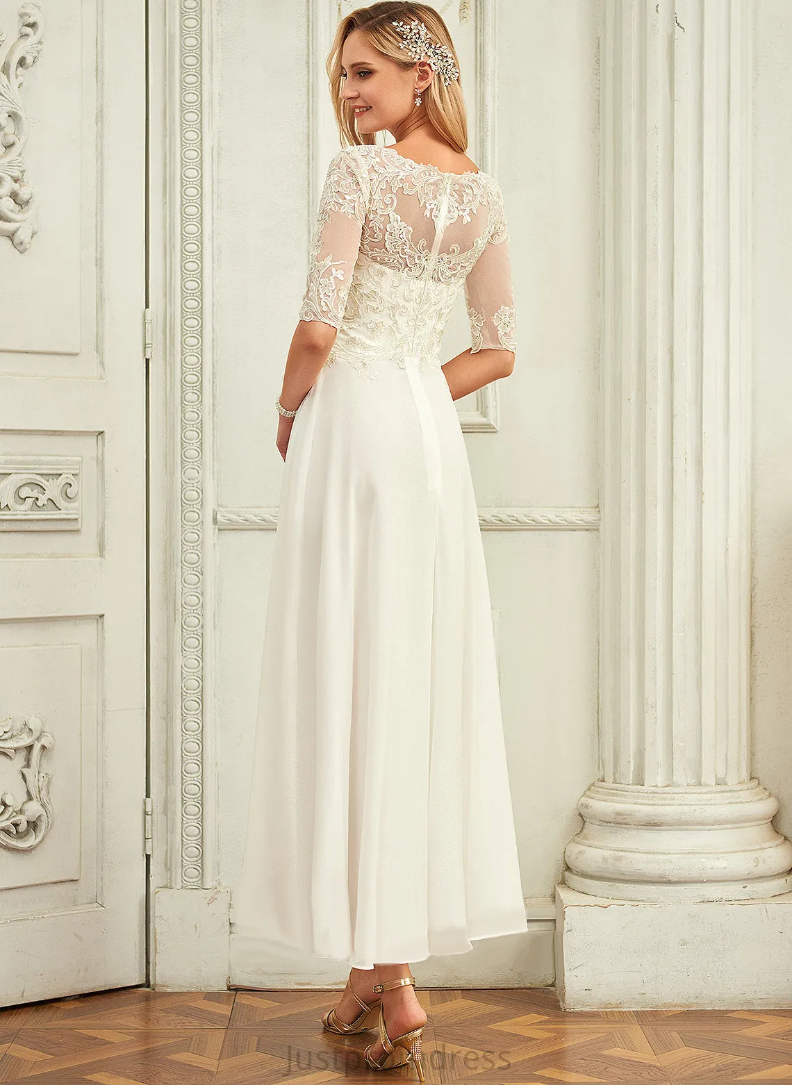 Chiffon With Lace Katharine Sequins Wedding Dresses Dress Beading Neck A-Line Scoop Wedding Asymmetrical
