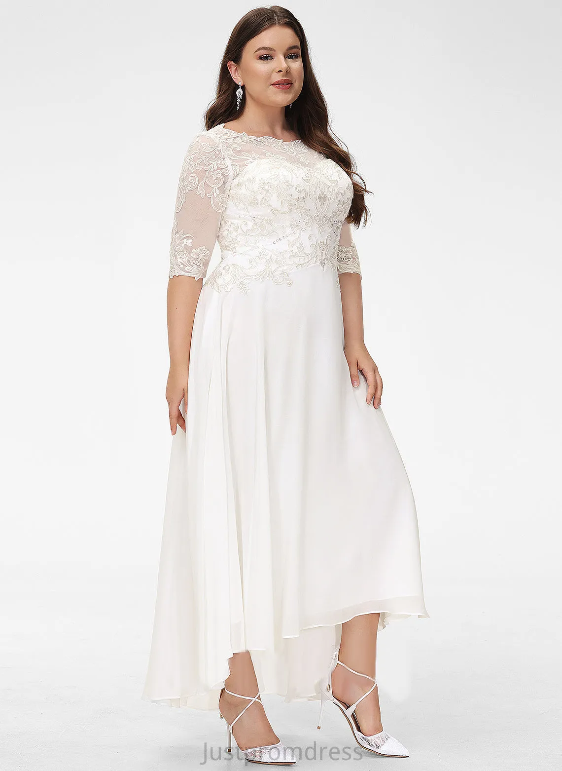Chiffon With Lace Katharine Sequins Wedding Dresses Dress Beading Neck A-Line Scoop Wedding Asymmetrical