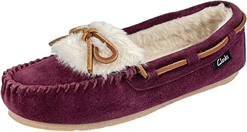 Clarks Adalyn Burgundy Mocassin Vamp Comfort Rounded Toe Scuff Fashion Slippers