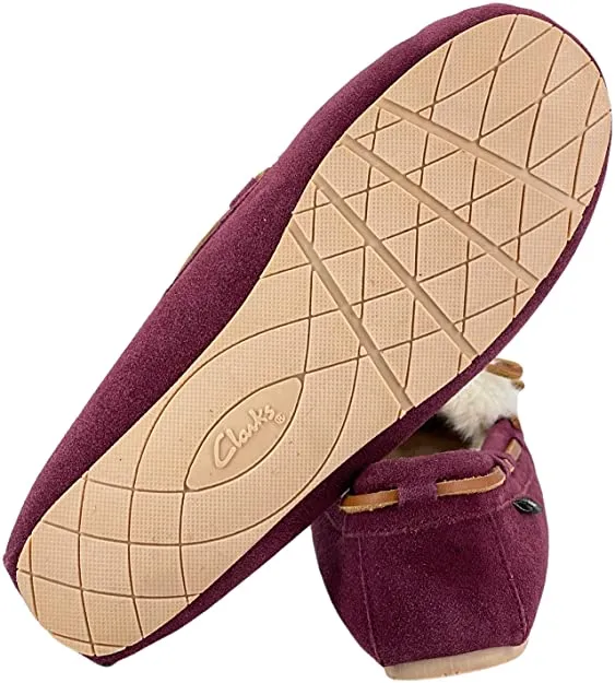 Clarks Adalyn Burgundy Mocassin Vamp Comfort Rounded Toe Scuff Fashion Slippers