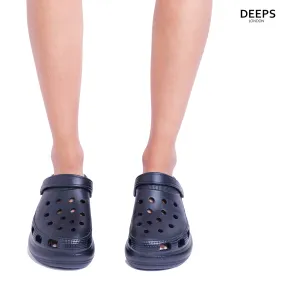 CLEO WOMENS ULTRA LIGHT WEIGHT PLATFORM RUBBER SOLE SLIPPERS WITH STRAP BLACK