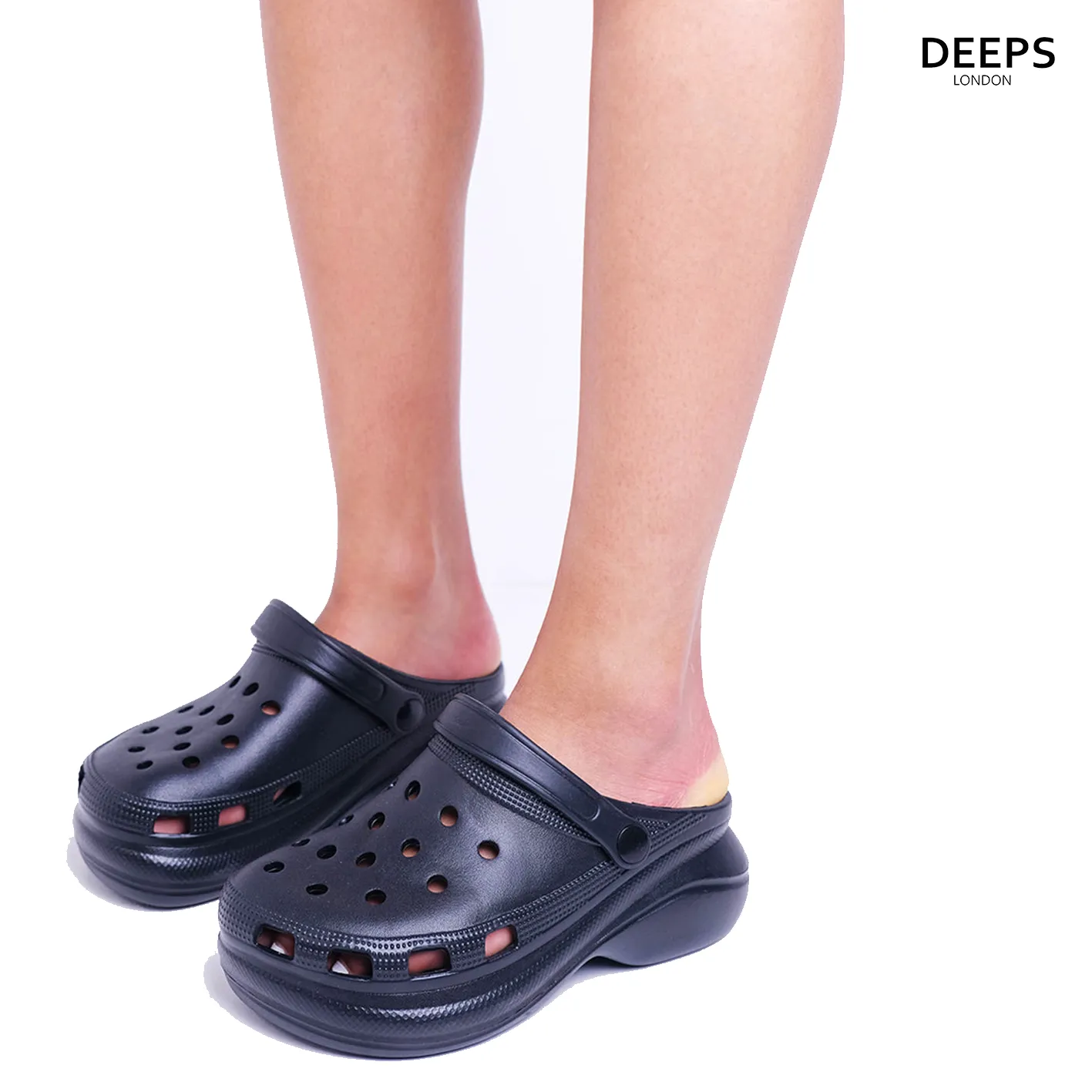 CLEO WOMENS ULTRA LIGHT WEIGHT PLATFORM RUBBER SOLE SLIPPERS WITH STRAP BLACK