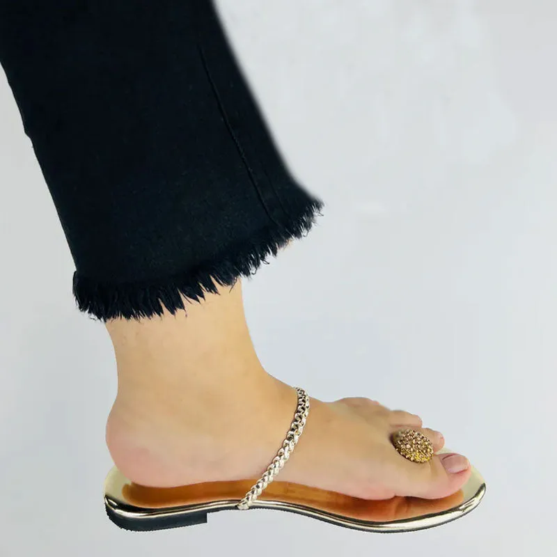 Diamond Ball Toe Ring Trendy Kolhapuri Flats