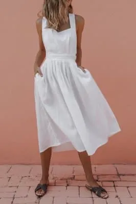 DressBetty - Sexy Bowknot Backless Cross Drawstring Beach Dress