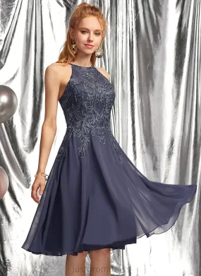 Dylan With Lace Chiffon Prom Dresses Knee-Length Scoop A-Line Appliques