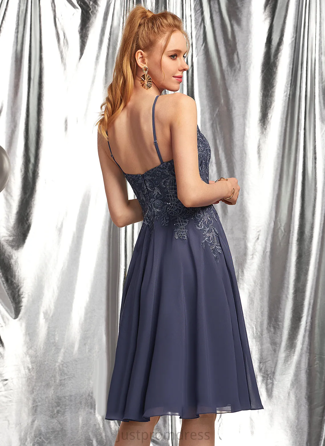 Dylan With Lace Chiffon Prom Dresses Knee-Length Scoop A-Line Appliques