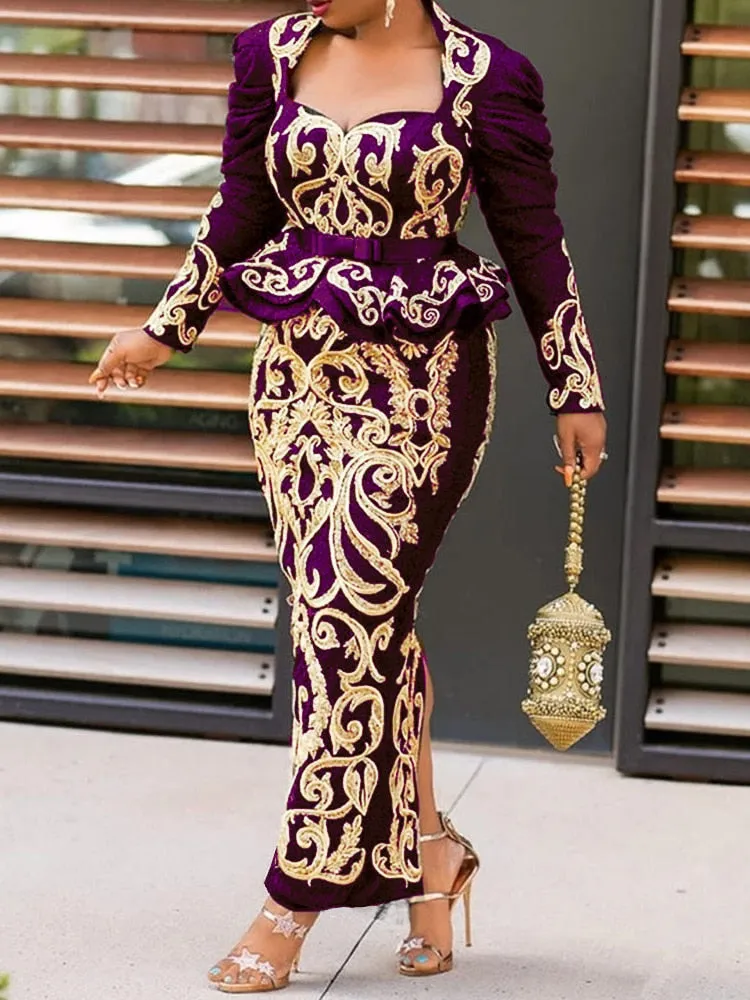 Elegant Printed Peplum Evening Dresses