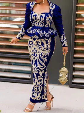 Elegant Printed Peplum Evening Dresses