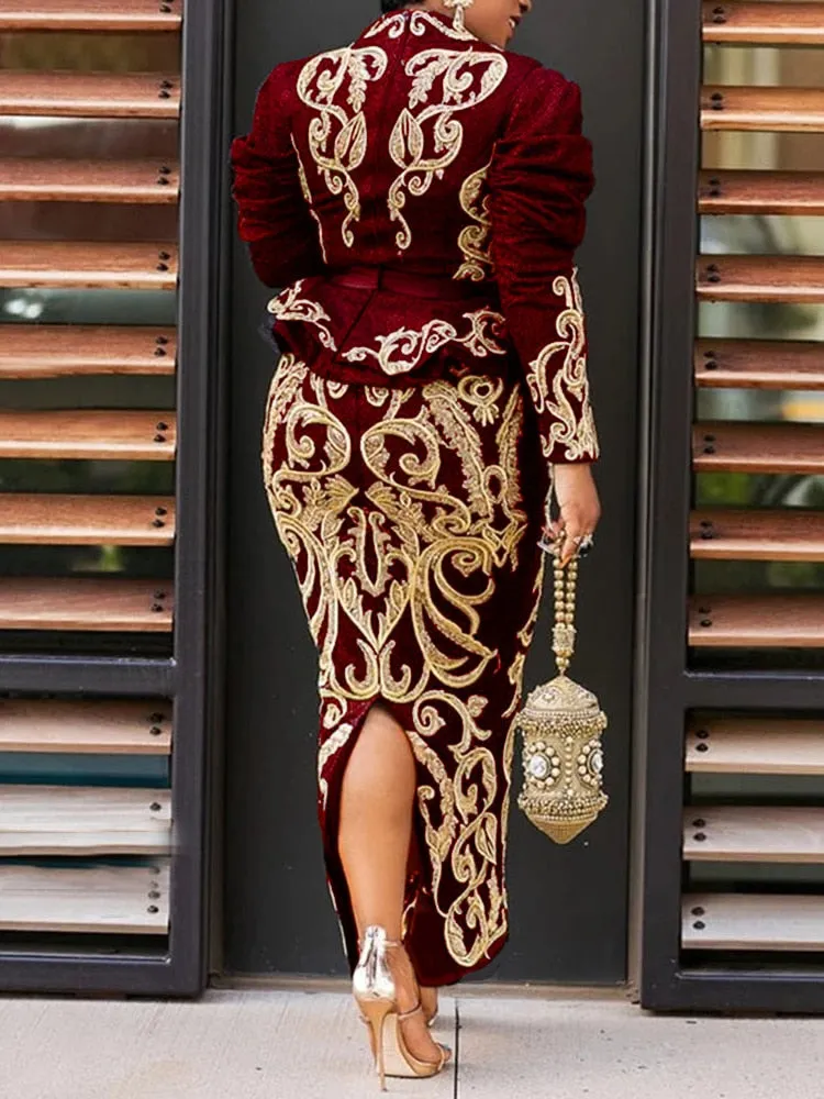 Elegant Printed Peplum Evening Dresses