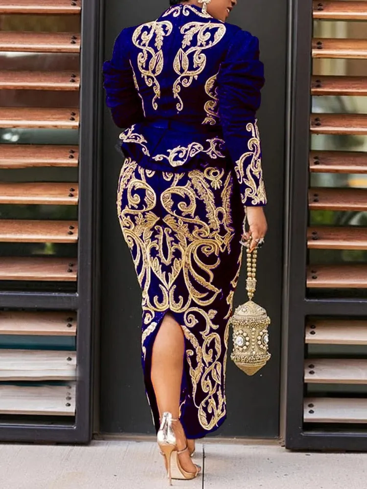 Elegant Printed Peplum Evening Dresses