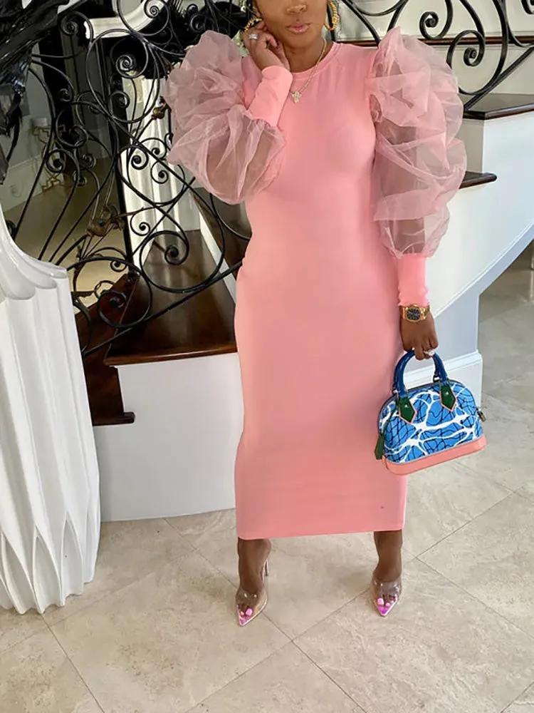 Elegant Puff Sleeve Maxi Dresses