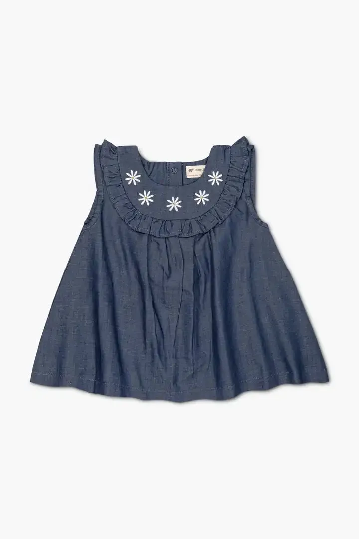 Embroidered Bib Dress_Chambray