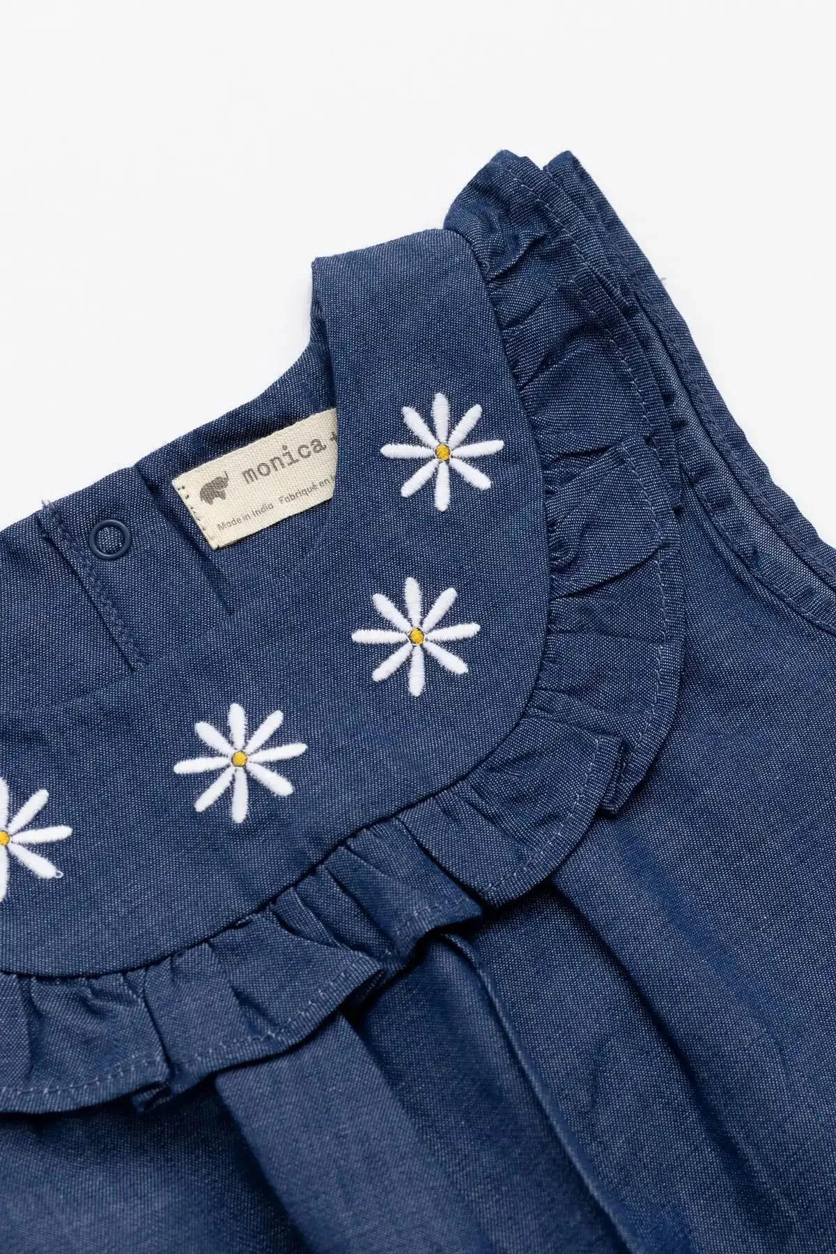 Embroidered Bib Dress_Chambray