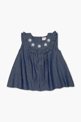 Embroidered Bib Dress_Chambray