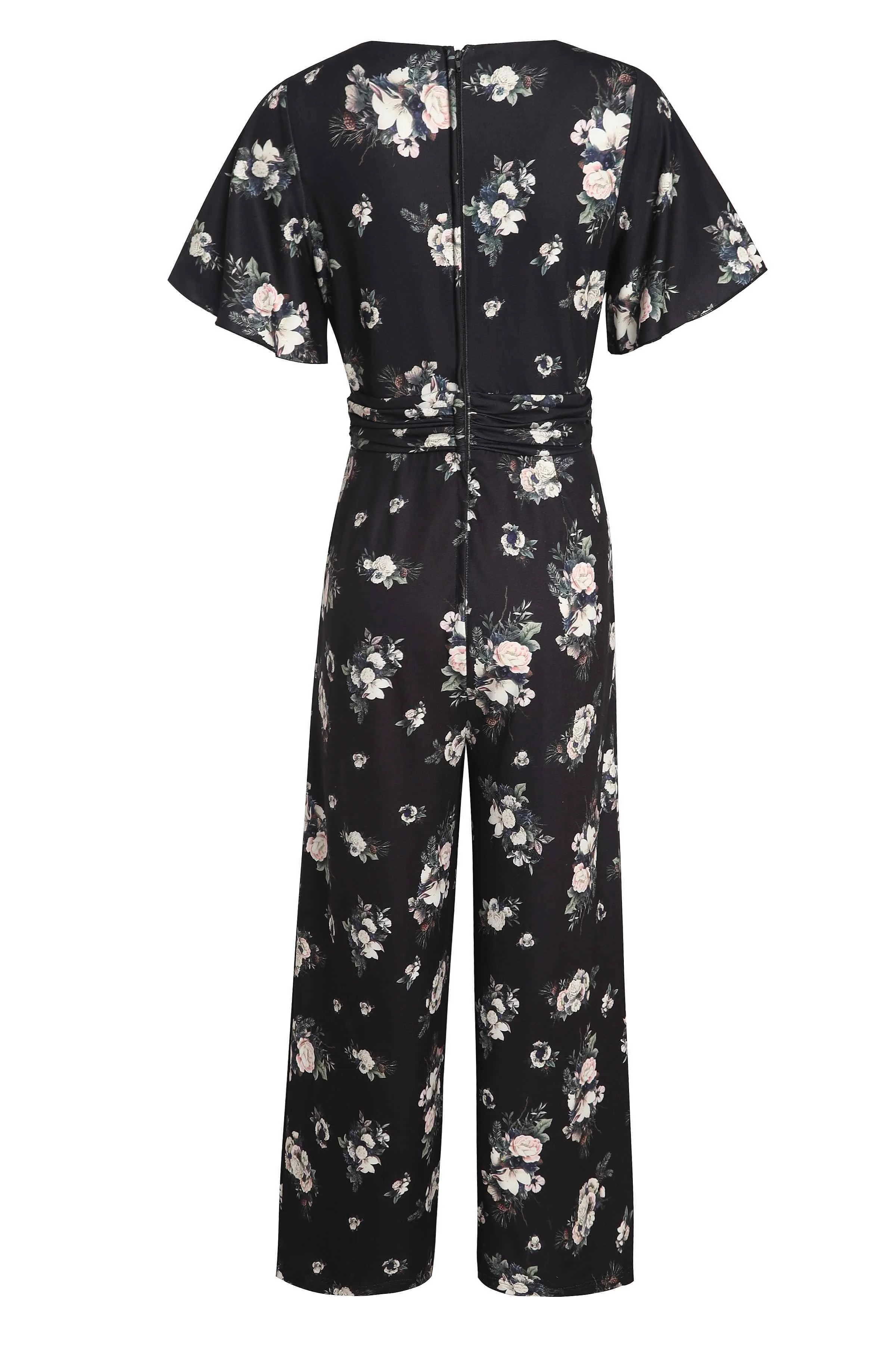 Esther Black Rose Butterfly Sleeved Jumpsuit