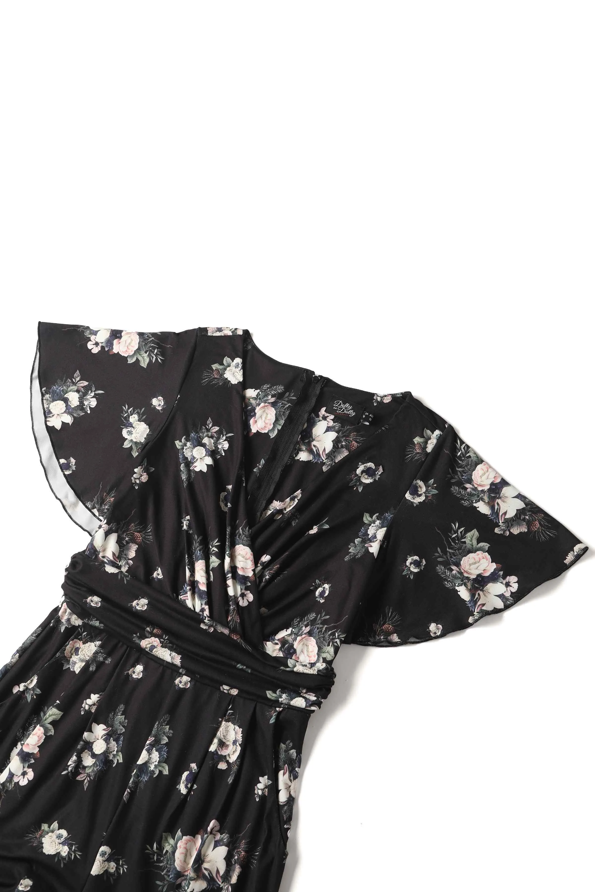 Esther Black Rose Butterfly Sleeved Jumpsuit