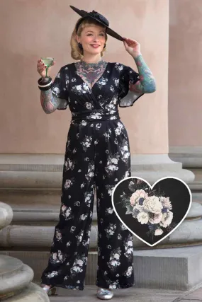 Esther Black Rose Butterfly Sleeved Jumpsuit