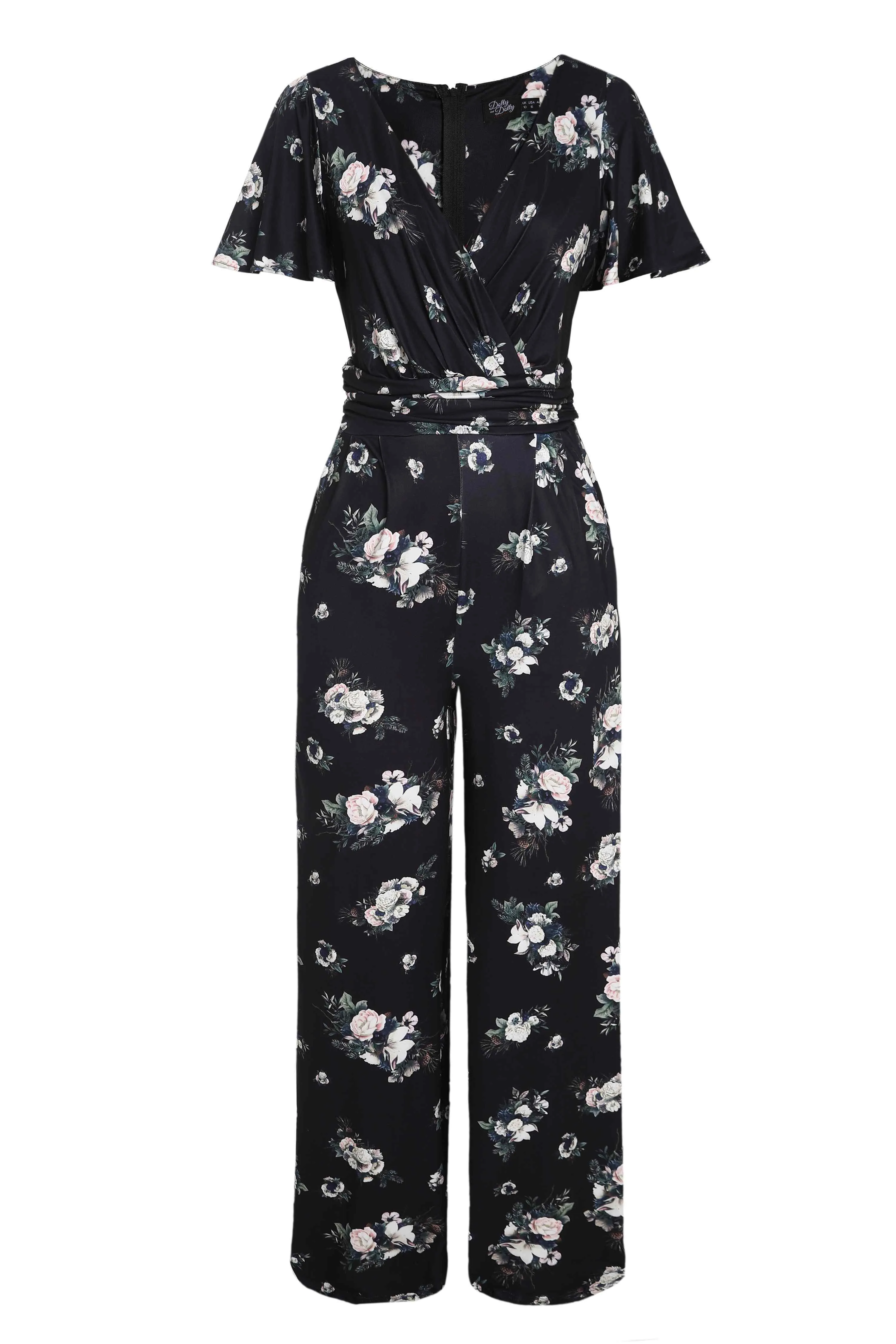 Esther Black Rose Butterfly Sleeved Jumpsuit