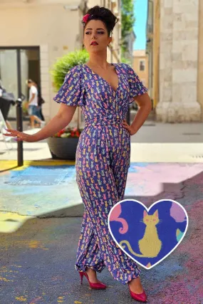 Esther Rainbow Cat Purple Jumpsuit