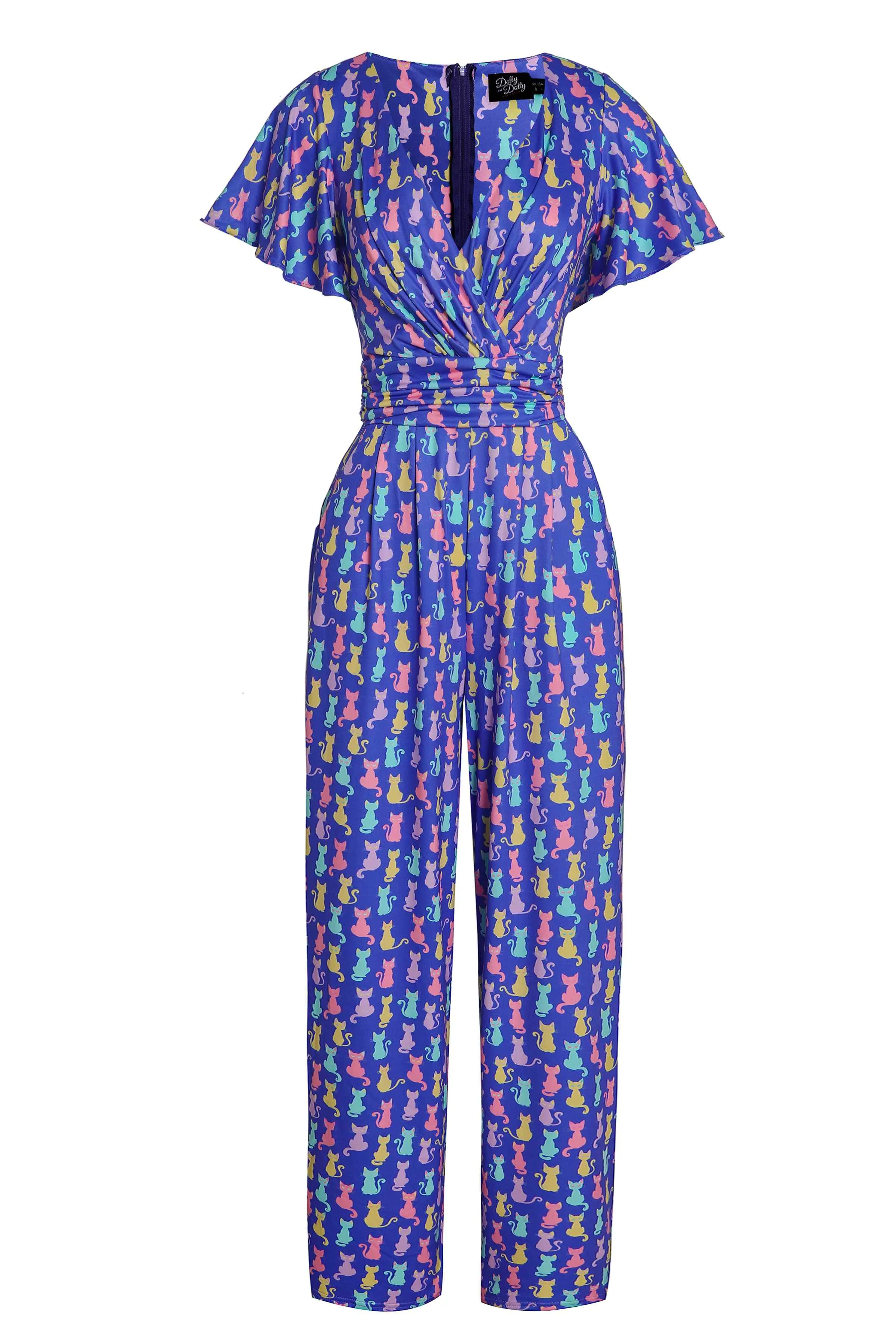 Esther Rainbow Cat Purple Jumpsuit