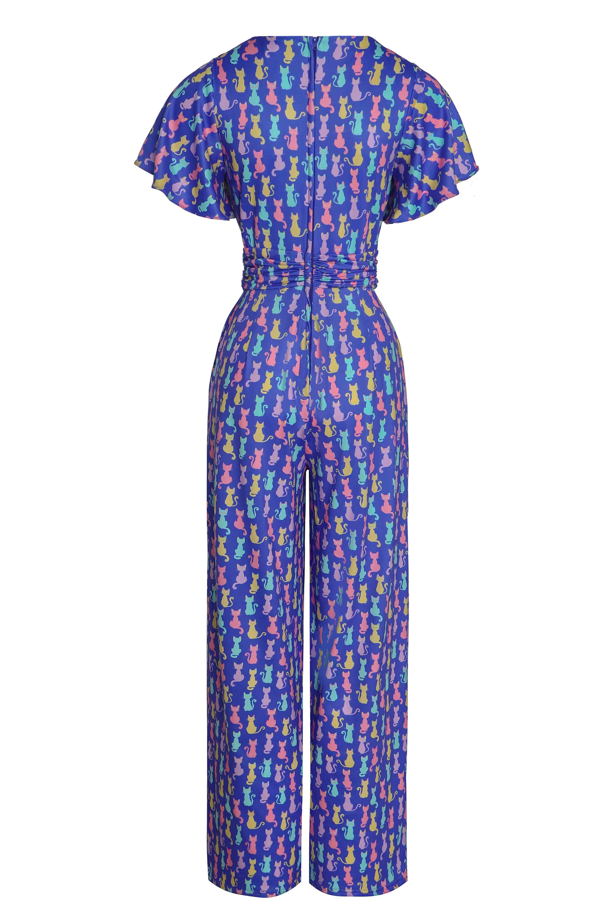Esther Rainbow Cat Purple Jumpsuit