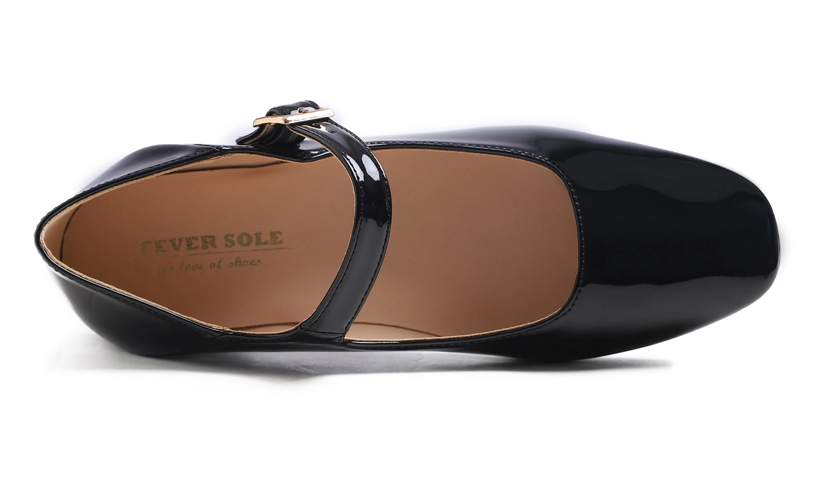 Feversole Women's Mary Jane Fashion Square Toe Easy Buckle Low Heel Slip On Flats Vegan Patent Leather