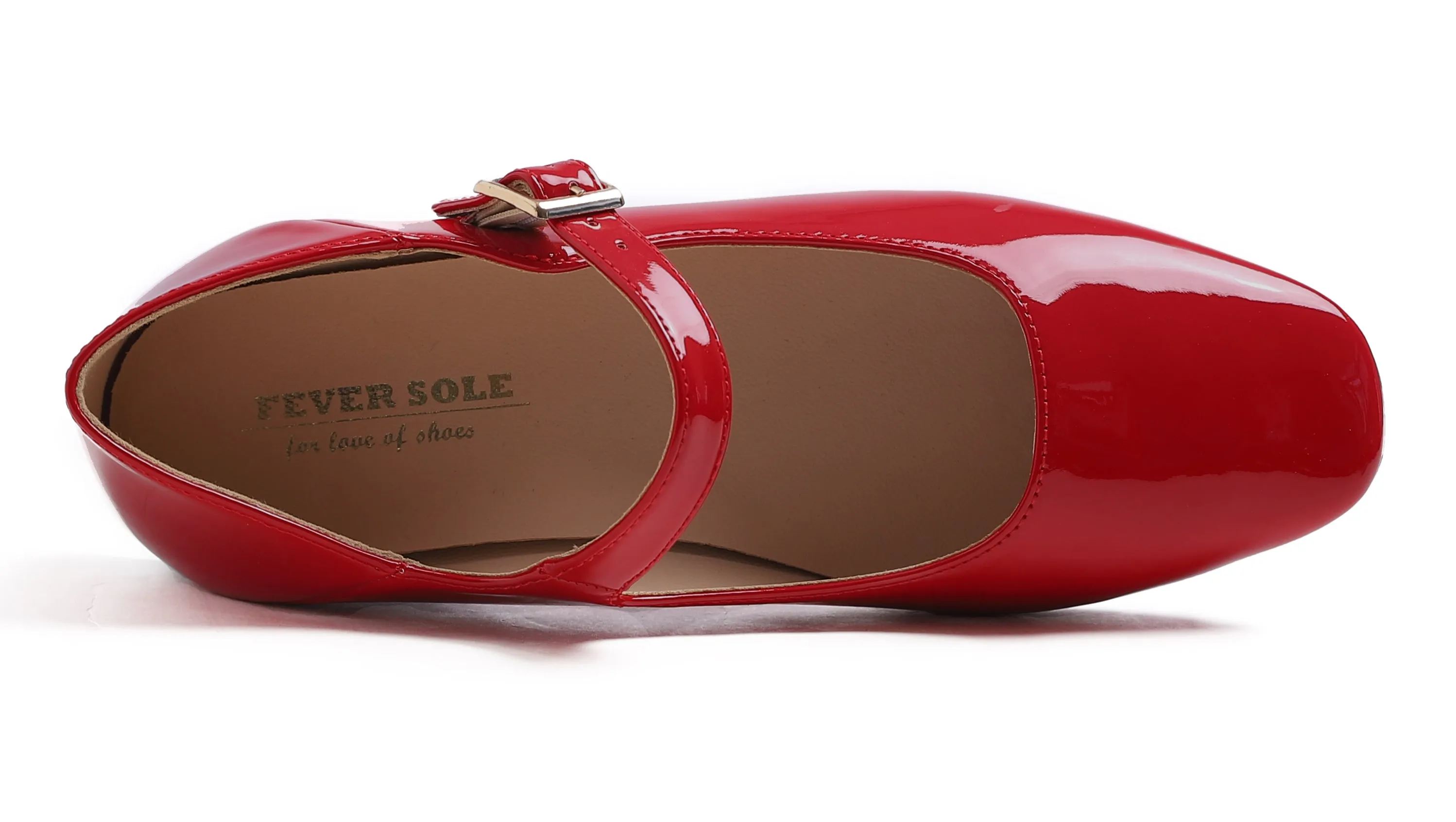 Feversole Women's Mary Jane Fashion Square Toe Easy Buckle Low Heel Slip On Flats Vegan Patent Leather