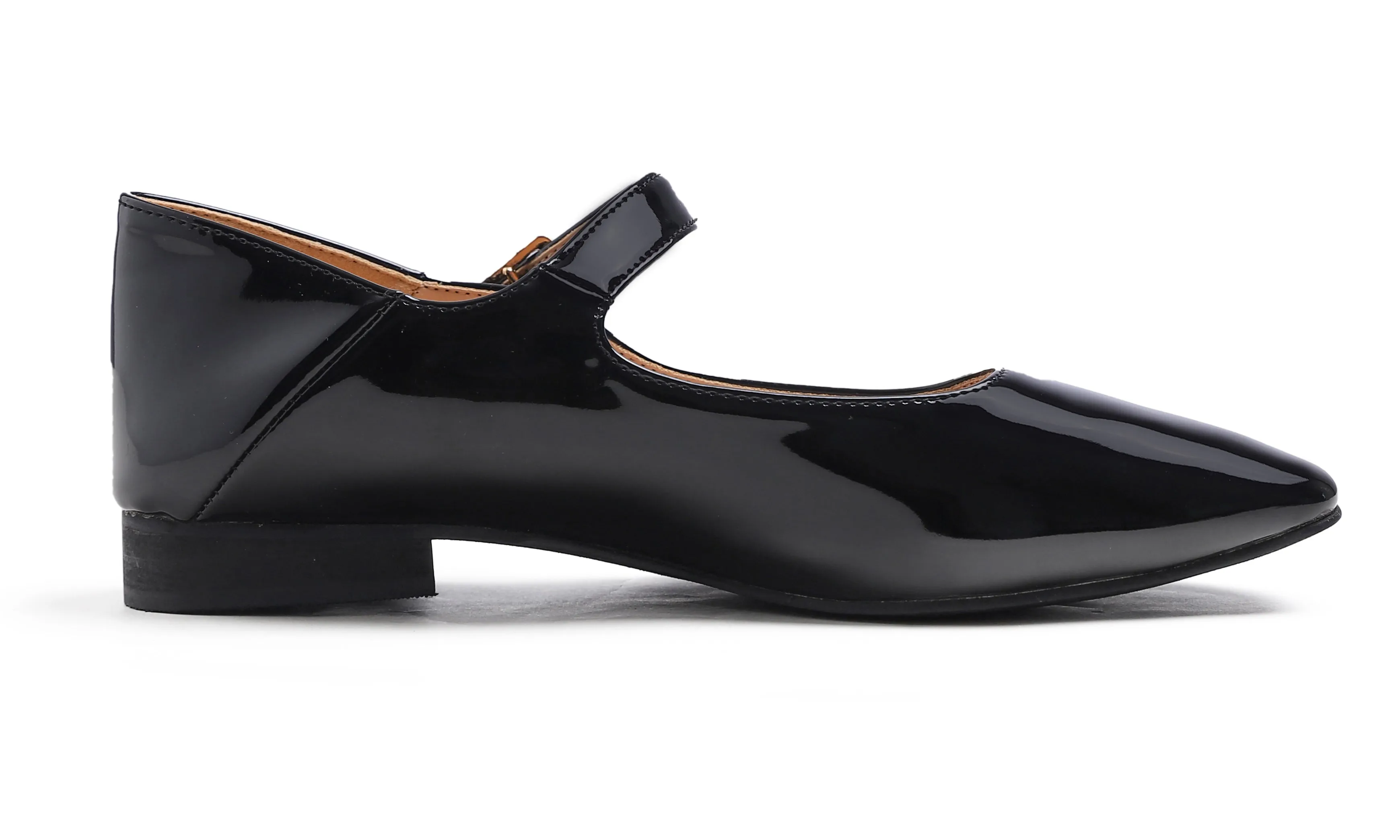 Feversole Women's Mary Jane Fashion Square Toe Easy Buckle Low Heel Slip On Flats Vegan Patent Leather