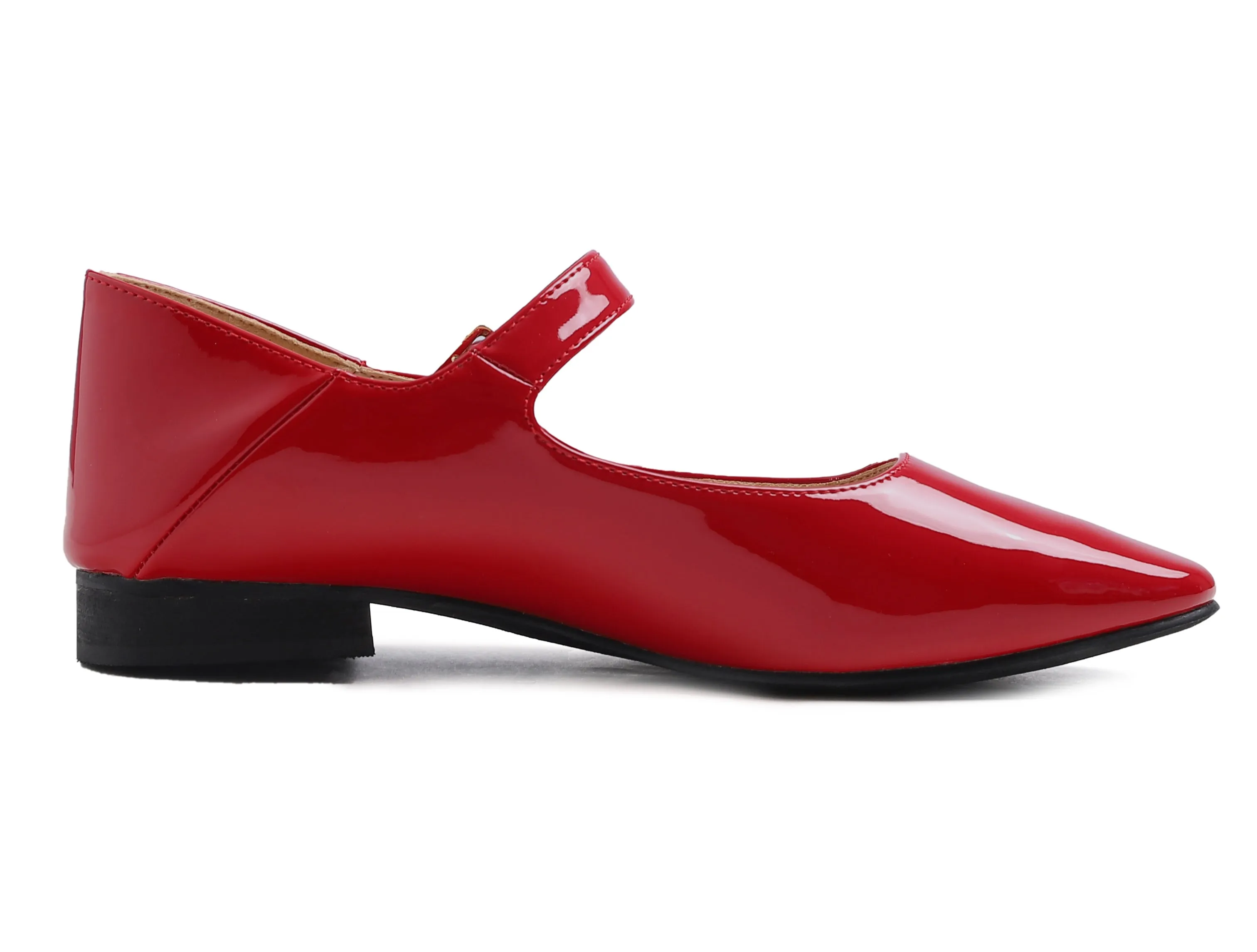 Feversole Women's Mary Jane Fashion Square Toe Easy Buckle Low Heel Slip On Flats Vegan Patent Leather