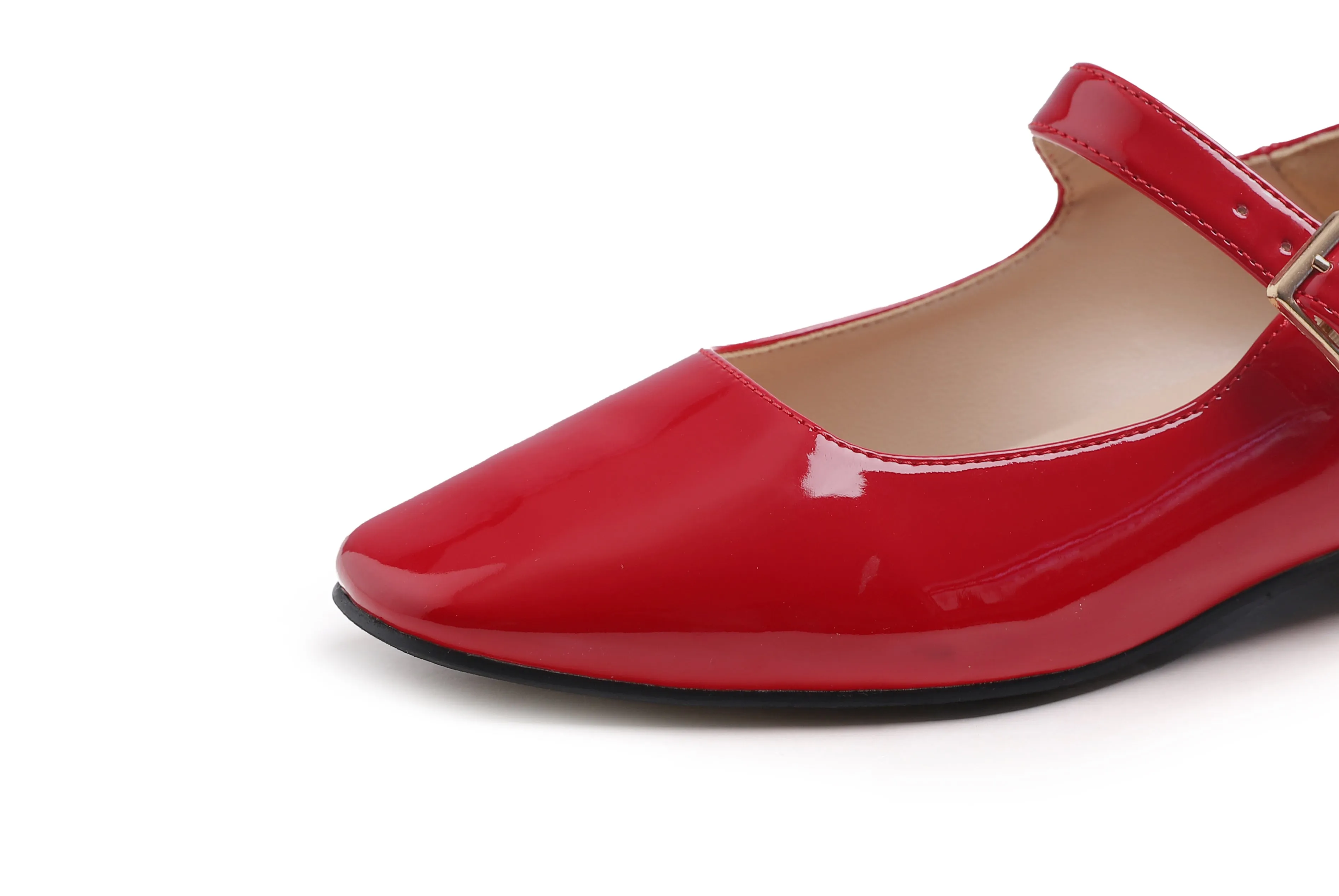 Feversole Women's Mary Jane Fashion Square Toe Easy Buckle Low Heel Slip On Flats Vegan Patent Leather