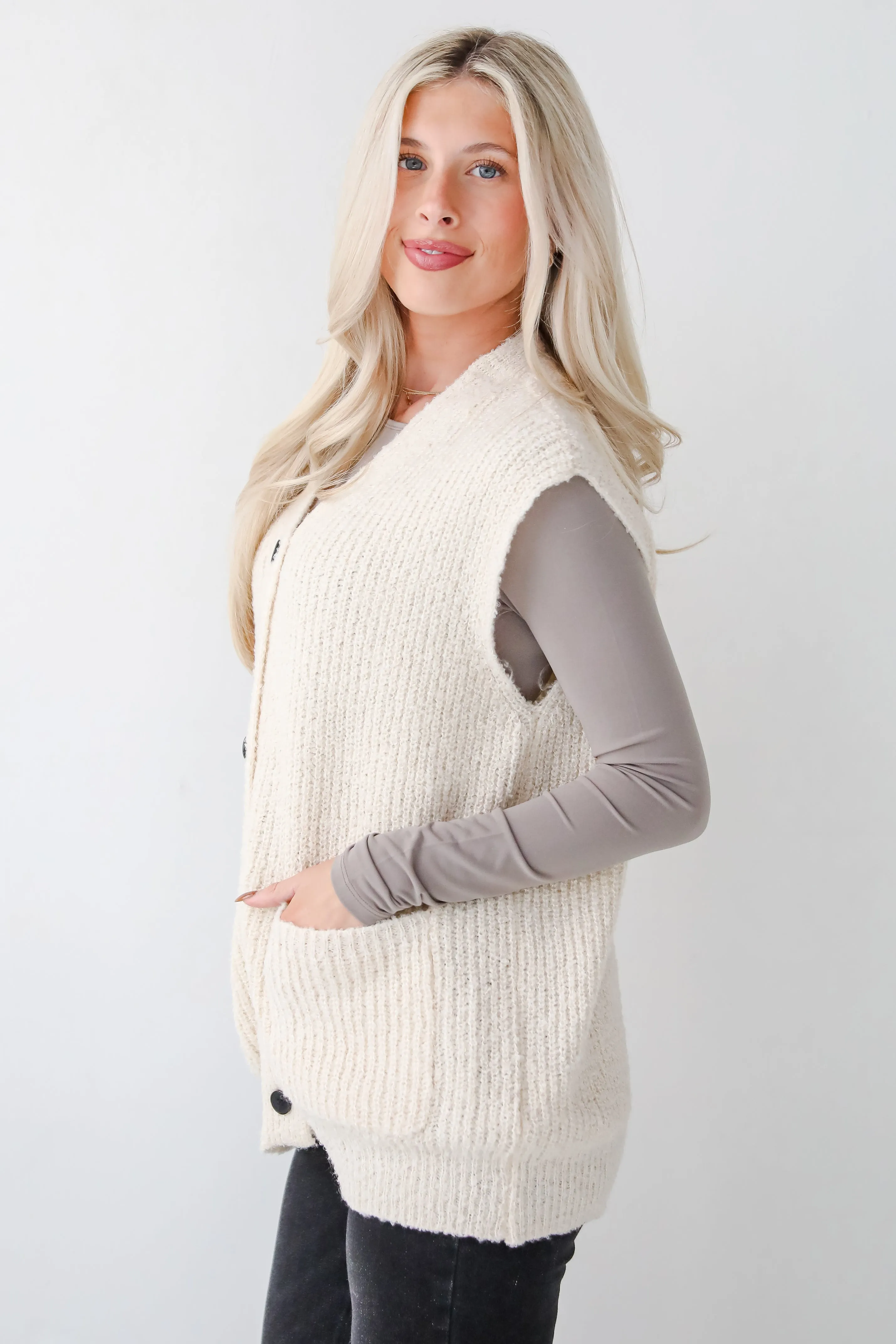 FINAL SALE - Cuddly Perfection Oatmeal Fuzzy Knit Sweater Vest