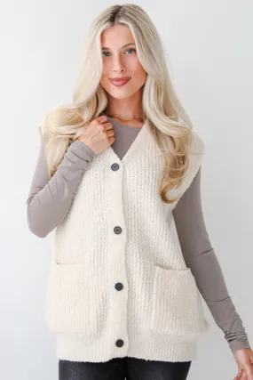 FINAL SALE - Cuddly Perfection Oatmeal Fuzzy Knit Sweater Vest