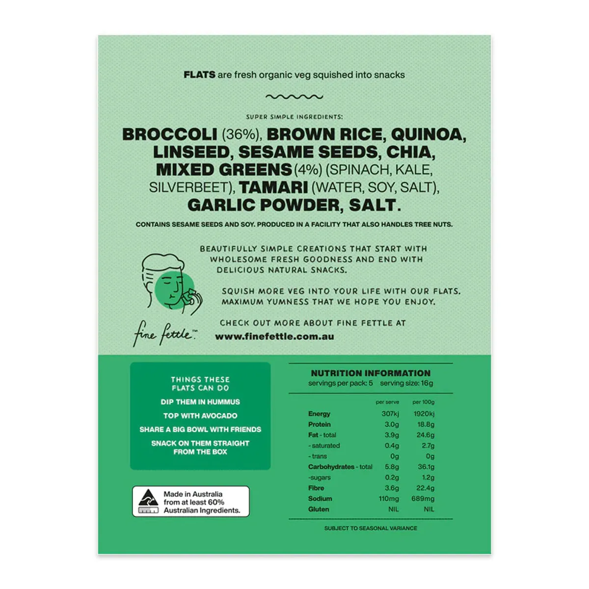 Fine Fettle Flats Broccoli and Greens Crackers 80g