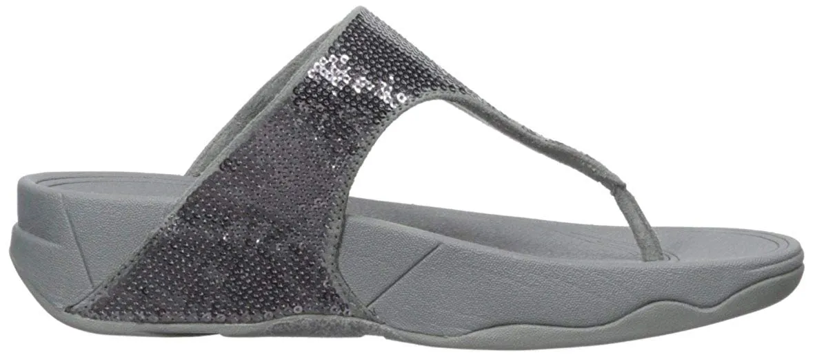 FitFlop Women's Electra Classic Pewter Sequin Thong Platform Flip Flip Sandal (10, Pewter)