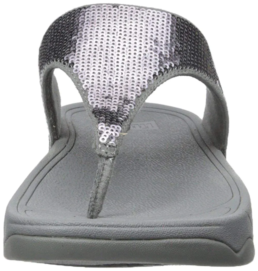 FitFlop Women's Electra Classic Pewter Sequin Thong Platform Flip Flip Sandal (10, Pewter)