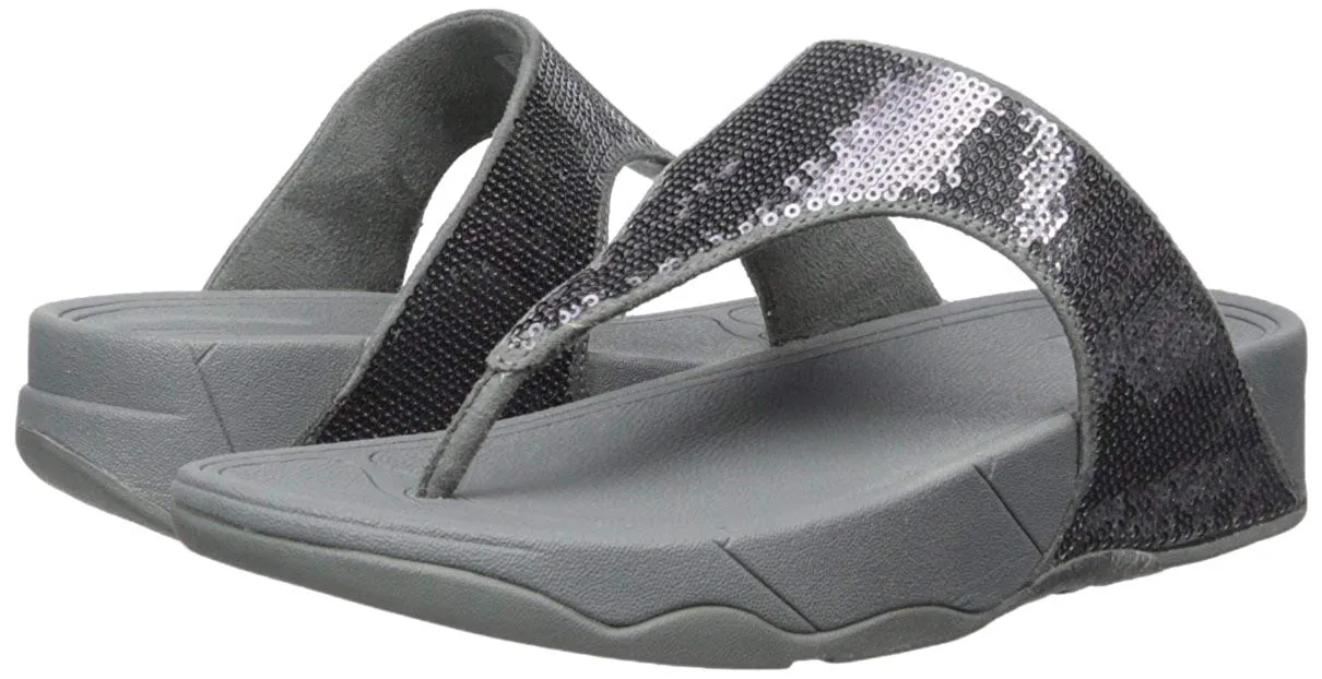 FitFlop Women's Electra Classic Pewter Sequin Thong Platform Flip Flip Sandal (10, Pewter)