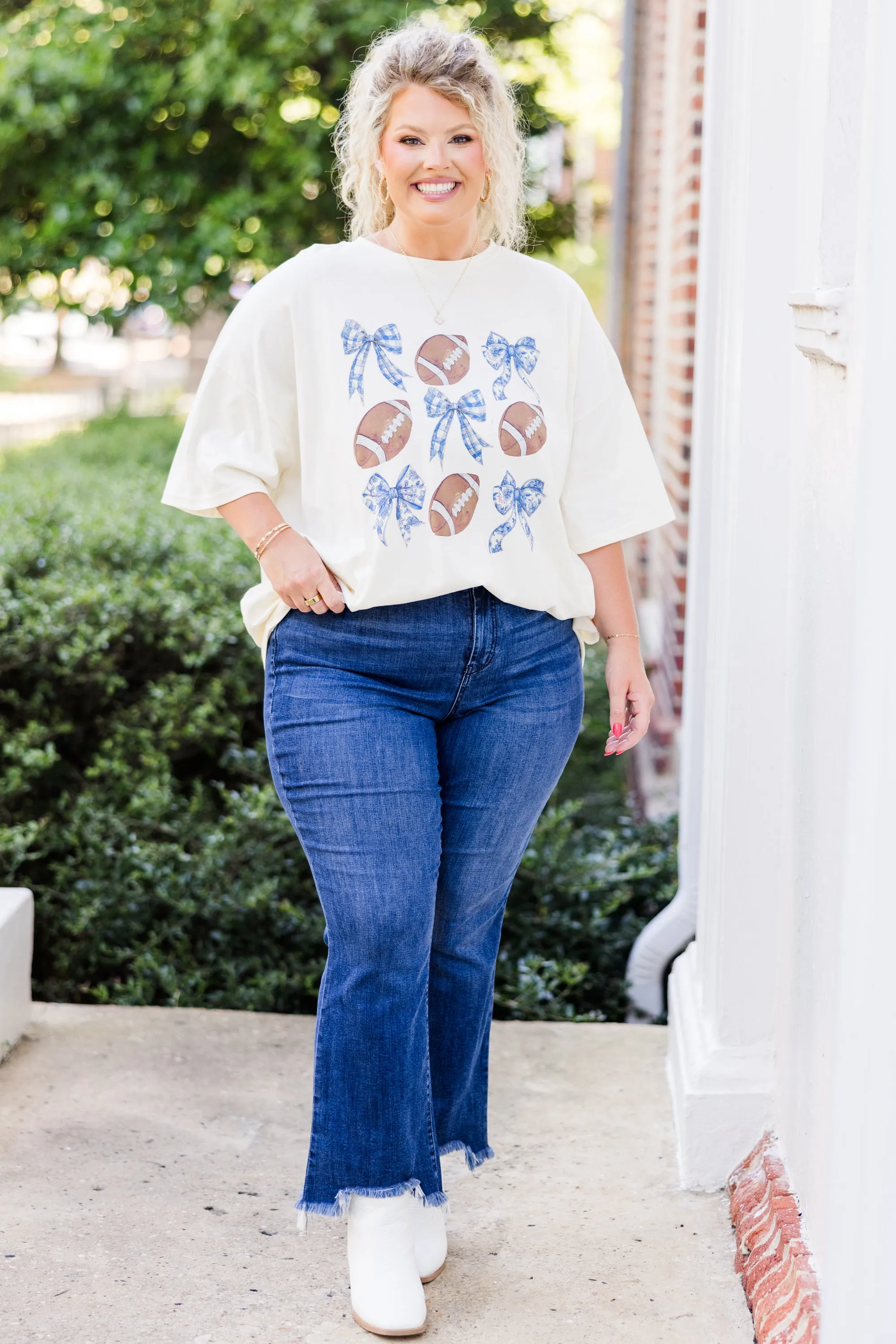 Footballs & Bows Boyfriend Tee, Ivory