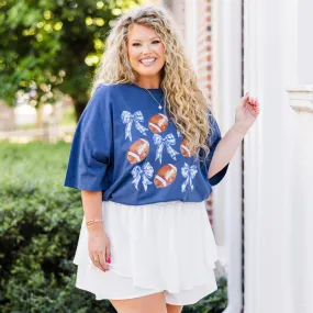 Footballs & Bows Boyfriend Tee, Navy