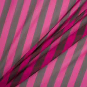 Fuchsia Pink & Black Wide Striped Silk Georgette