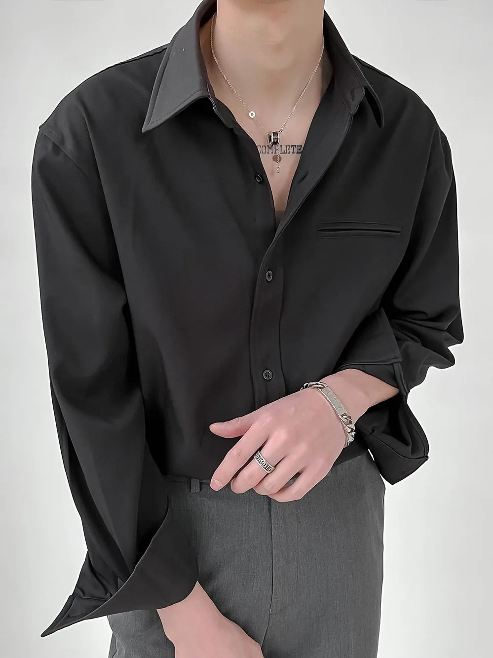 Gbolsos2022 Men's Loose Long Sleeved Solid Color Shirts Fashion Business Casual Lapel Collar Casual White/black Color Shirts M-2XL