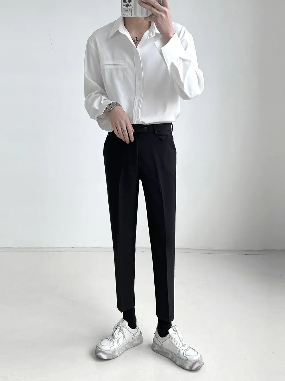 Gbolsos2022 Men's Loose Long Sleeved Solid Color Shirts Fashion Business Casual Lapel Collar Casual White/black Color Shirts M-2XL