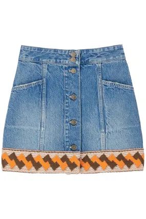 Geometric-Trim Denim Skirt