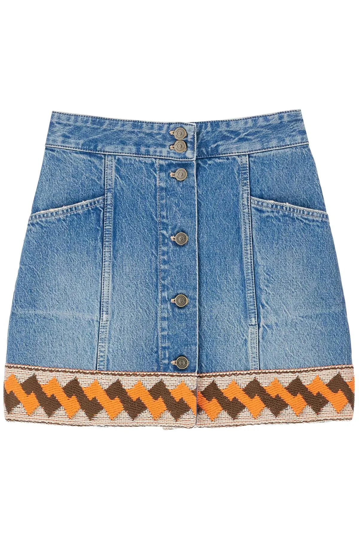 Geometric-Trim Denim Skirt