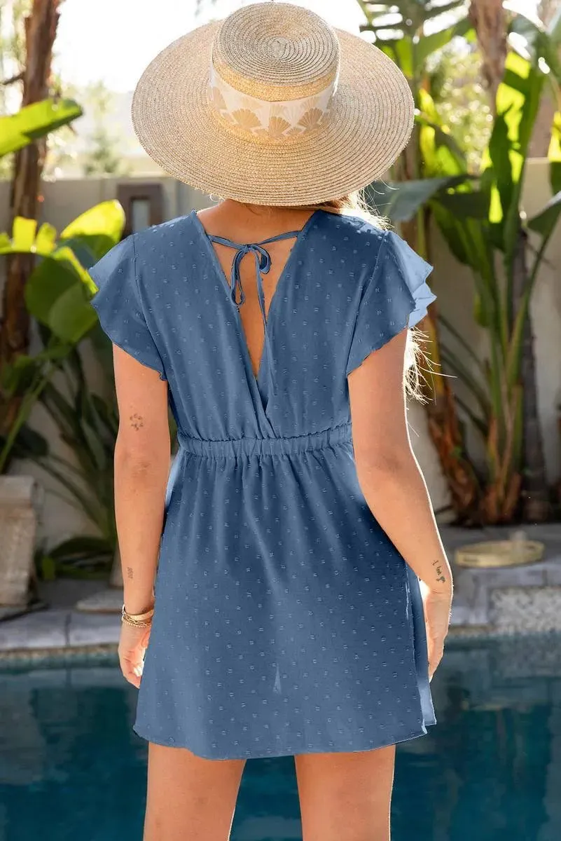 Get Beach-Ready with our Swiss Dot V Neck Wrap Dress - Shop Now!