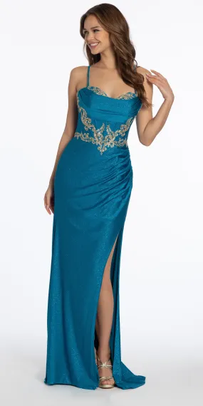 Glitter Knit Lace Up Back Dress with Side Slit